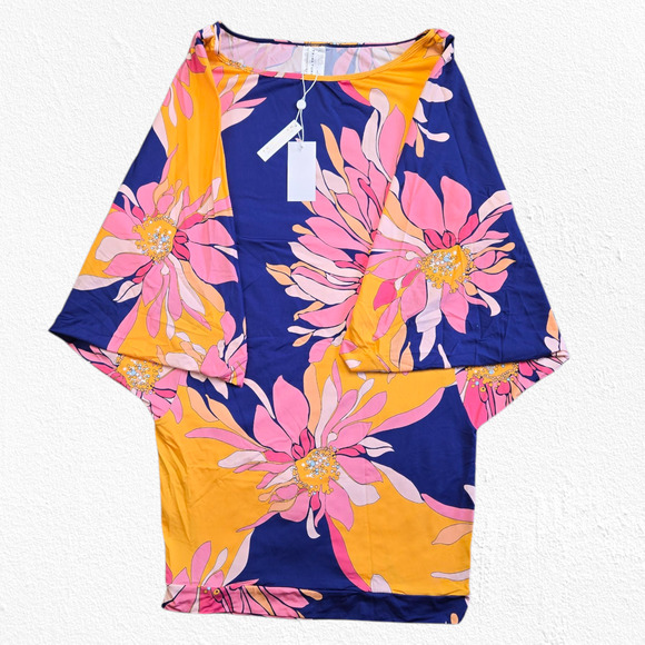 Trina Turk Tropical Floral Breeze Swim Tunic Kaftan Cover-Up Dress Size Large - Picture 4 of 12